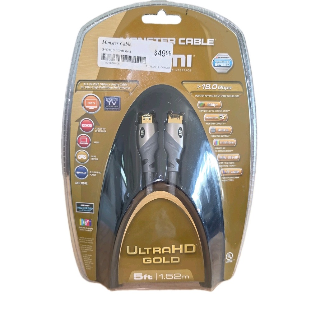 MONSTER CABLE HDMI Ultra HD GOLD 4K HDR Premium 6 FT Audio Cable